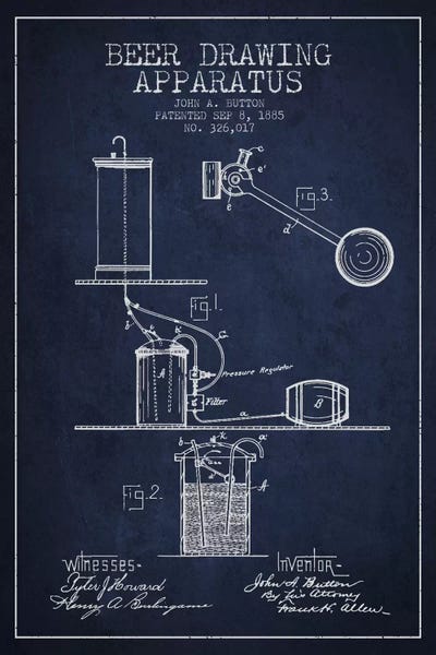 Food & Drink Blueprints: Beer Drawing Navy Blue Patent Blueprint by Aged Pixel