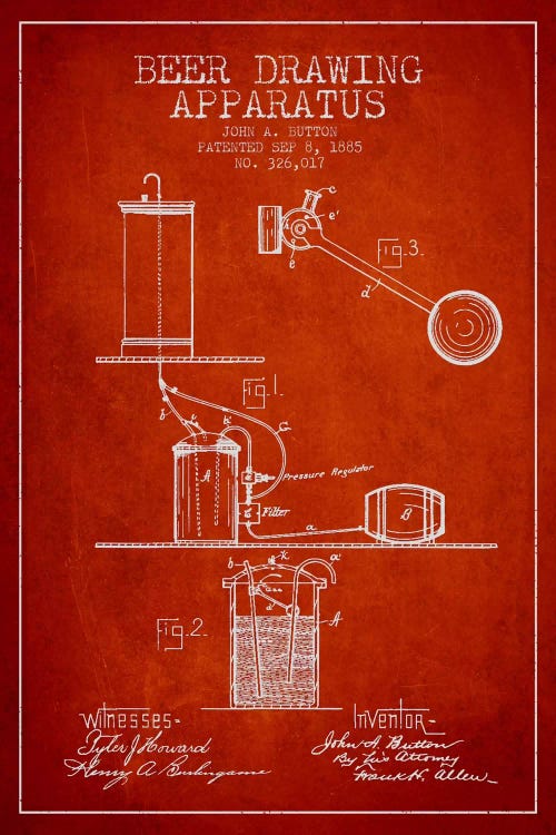 Beer Drawing Red Patent Blueprint