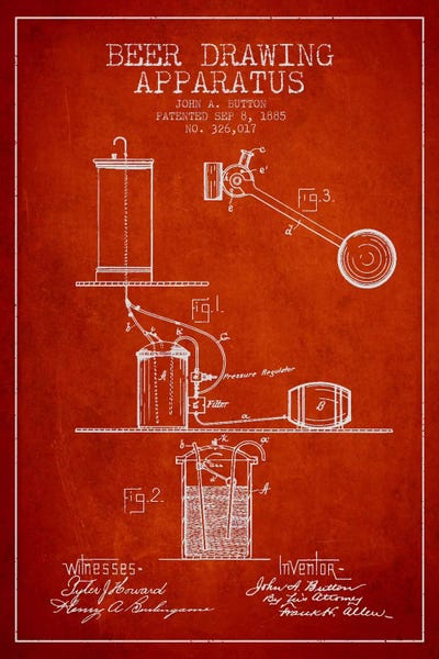 Food & Drink Blueprints: Beer Drawing Red Patent Blueprint by Aged Pixel