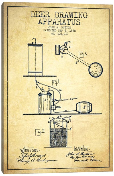 Beer Drawing Vintage Patent Blueprint Canvas Art Print - Aged Pixel: Drink & Beer