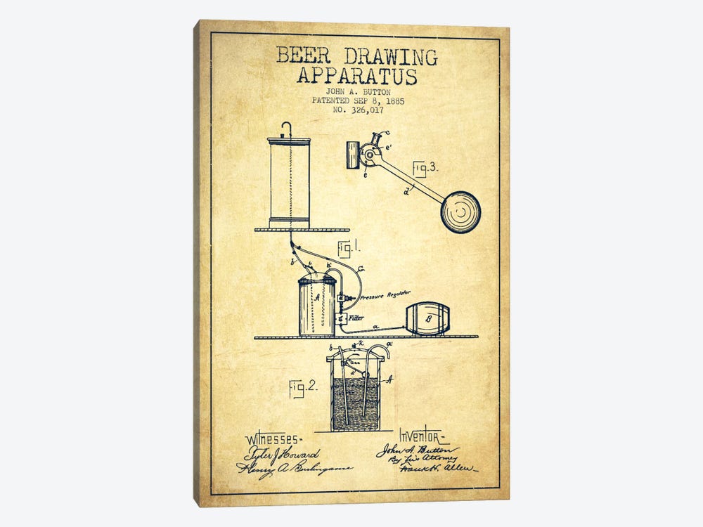 Beer Drawing Vintage Patent Blueprint by Aged Pixel 1-piece Art Print