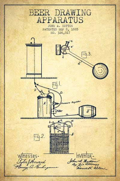 Food & Drink Blueprints: Beer Drawing Vintage Patent Blueprint by Aged Pixel