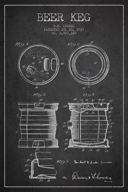 Beer Keg Charcoal Patent Blueprint