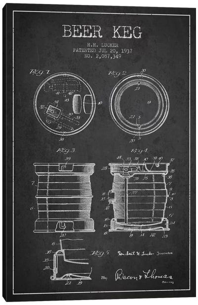 Beer Keg Charcoal Patent Blueprint Canvas Art Print - Aged Pixel: Drink & Beer