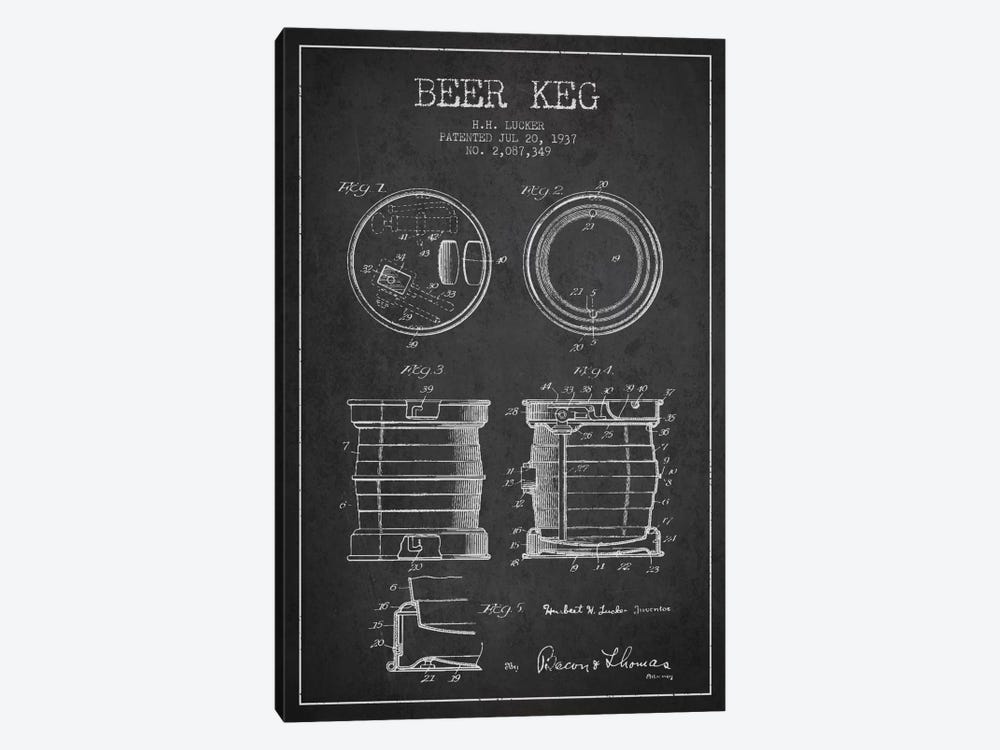 Beer Keg Charcoal Patent Blueprint by Aged Pixel 1-piece Canvas Art