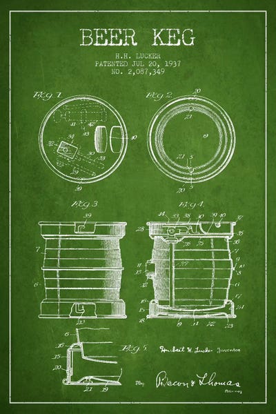 Beer Keg Green Patent Blueprint