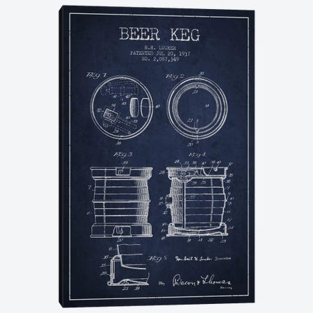Beer Keg Navy Blue Patent Blueprint Canvas Print #ADP696} by Aged Pixel Canvas Art Print