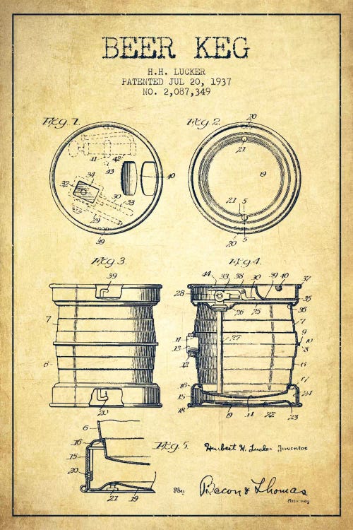Beer Keg Vintage Patent Blueprint