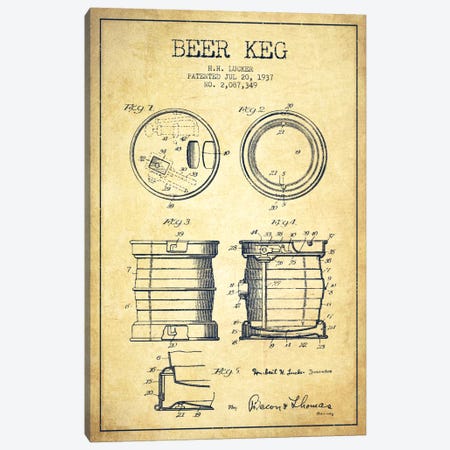 Beer Keg Vintage Patent Blueprint Canvas Print #ADP698} by Aged Pixel Canvas Wall Art