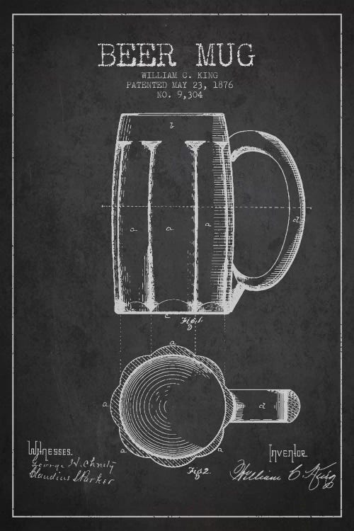 Beer Mug Charcoal Patent Blueprint by Aged Pixel wall art