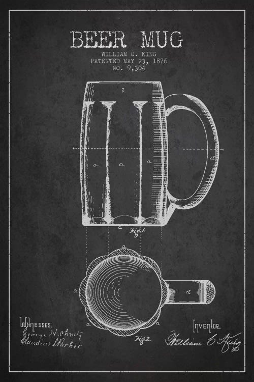 Beer Mug Charcoal I Patent Blueprint by Aged Pixel wall art