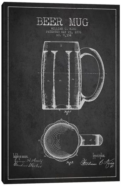 Beer Mug Charcoal Patent Blueprint Canvas Art Print - Blueprints & Patent Sketches