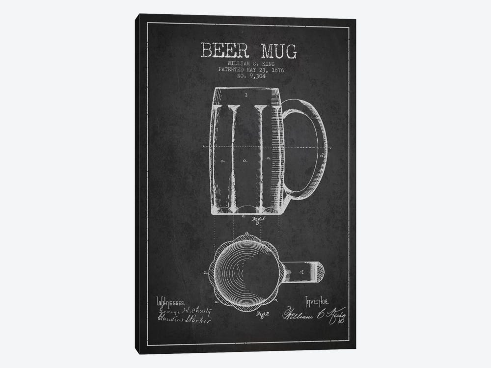 Beer Mug Charcoal Patent Blueprint by Aged Pixel 1-piece Canvas Print