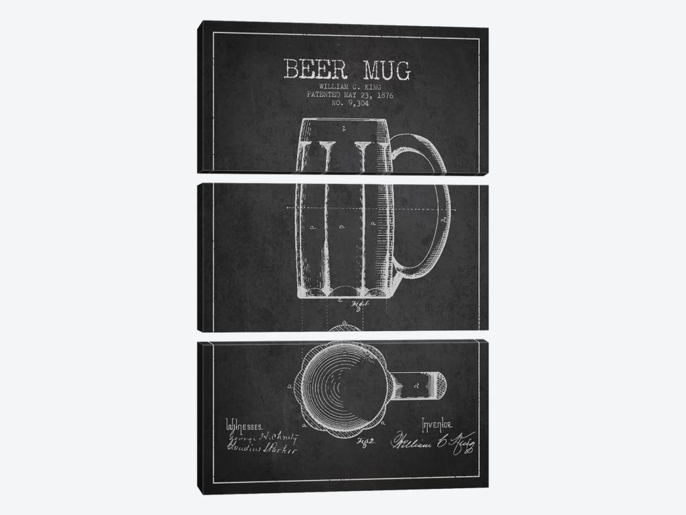 Beer Mug Charcoal Patent Blueprint by Aged Pixel 3-piece Canvas Print
