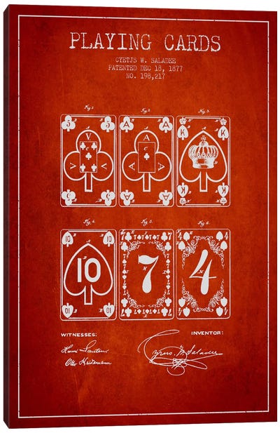 Saladee Cards Red Patent Blueprint Canvas Art Print - Gambling Art