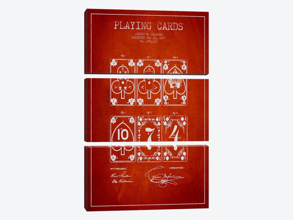 Saladee Cards Red Patent Blueprint by Aged Pixel 3-piece Canvas Art