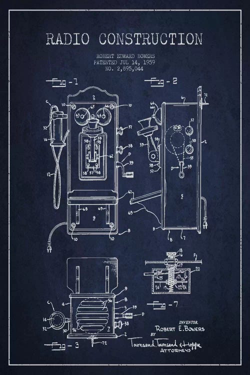 Bowers Radio Blue Patent Blueprint by Aged Pixel wall art