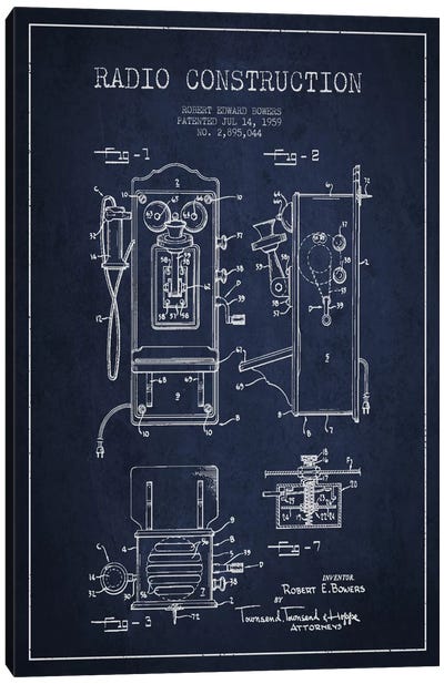 Bowers Radio Blue Patent Blueprint Canvas Art Print