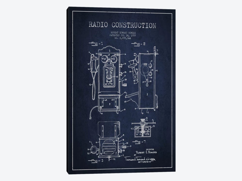 Bowers Radio Blue Patent Blueprint by Aged Pixel 1-piece Canvas Artwork
