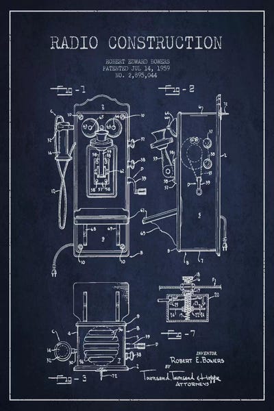 Electronics & Communication Blueprints: Bowers Radio Blue Patent Blueprint by Aged Pixel
