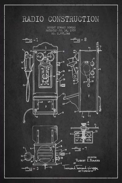 Bowers Radio Dark Patent Blueprint by Aged Pixel canvas print