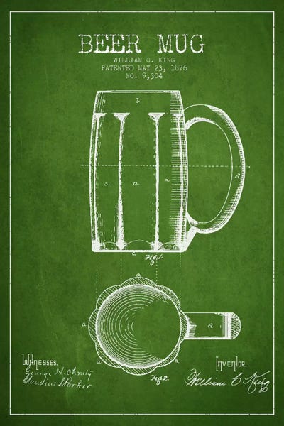 Aged Pixel: Beer Mug Green I Patent Blueprint by Aged Pixel