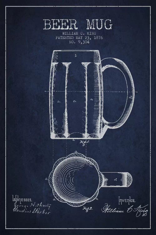 Beer Mug Navy Blue I Patent Blueprint