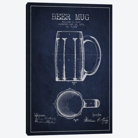 Beer Mug Navy Blue Patent Blueprint Canvas Print #ADP701} by Aged Pixel Canvas Art