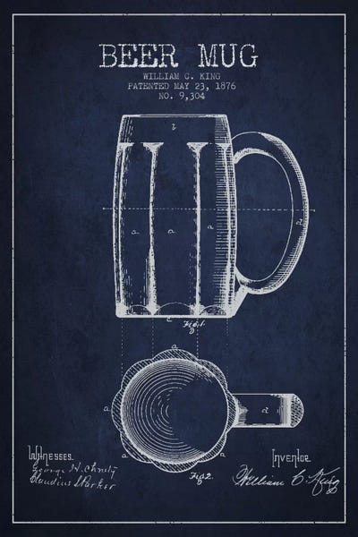 Food & Drink Blueprints: Beer Mug Navy Blue I Patent Blueprint by Aged Pixel