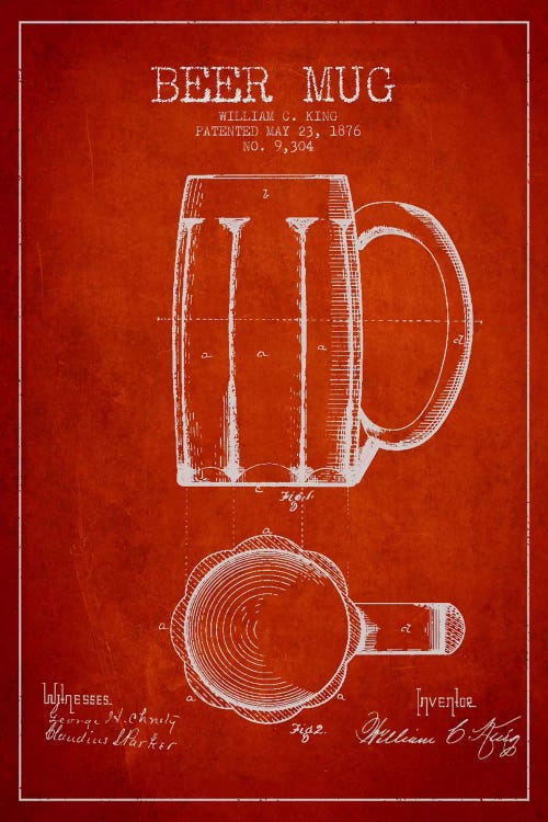 Beer Mug Red I Patent Blueprint