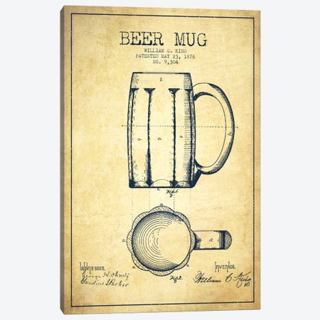 Beer Mug Vintage Patent Blueprint Canvas Print #ADP703} by Aged Pixel Canvas Art
