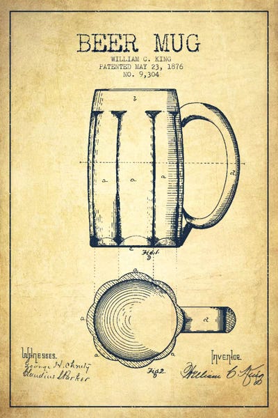 Food & Drink Blueprints: Beer Mug Vintage I Patent Blueprint by Aged Pixel