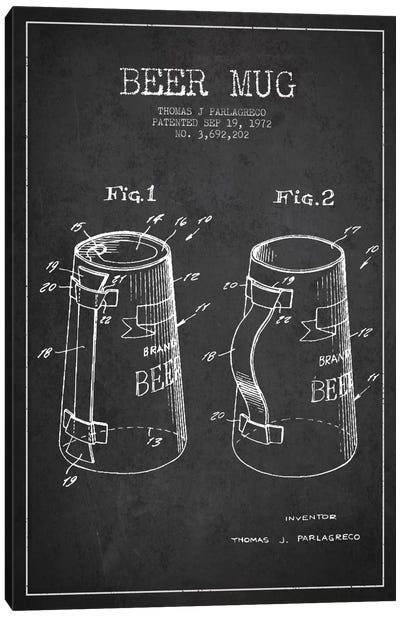 Beer Mug Charcoal Patent Blueprint Canvas Art Print - Drink & Beverage Art