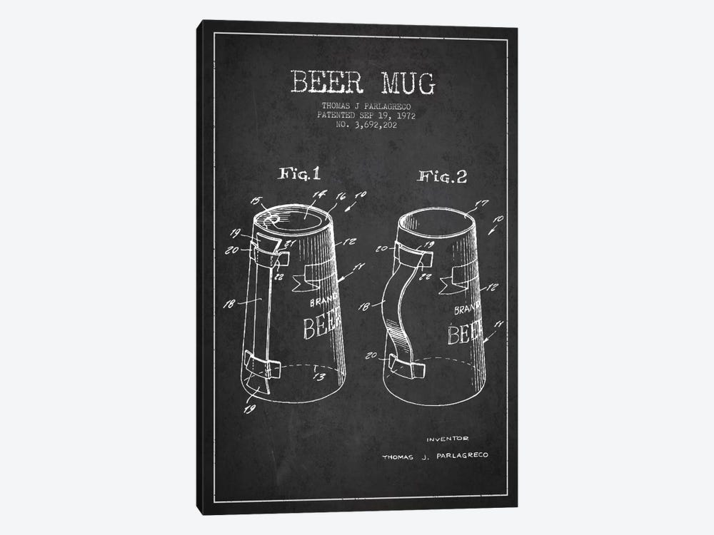 Beer Mug Charcoal Patent Blueprint by Aged Pixel 1-piece Canvas Artwork