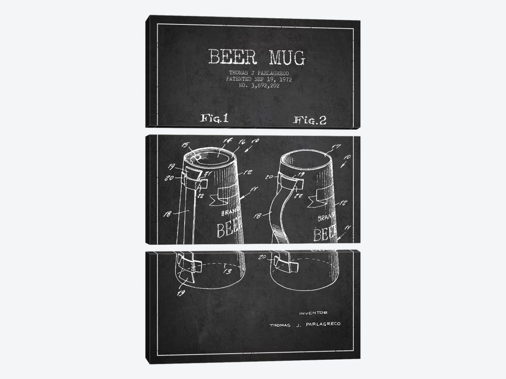 Beer Mug Charcoal Patent Blueprint by Aged Pixel 3-piece Canvas Artwork