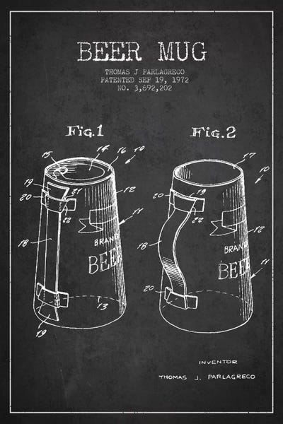 Food & Drink Blueprints: Beer Mug Charcoal II Patent Blueprint by Aged Pixel