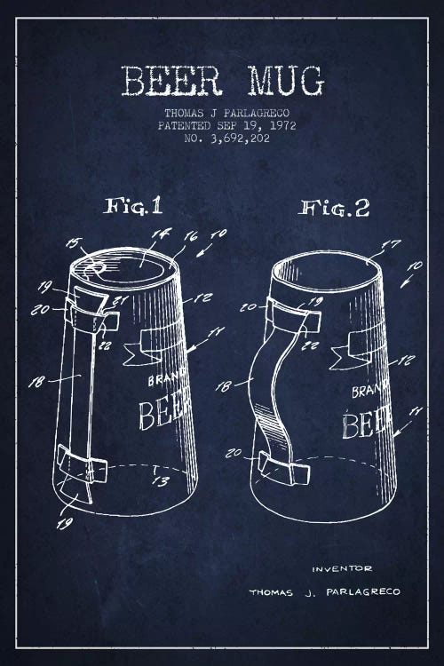 Beer Mug Navy Blue II Patent Blueprint