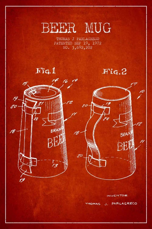 Beer Mug Red II Patent Blueprint