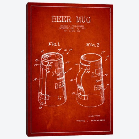 Beer Mug Red Patent Blueprint Canvas Print #ADP707} by Aged Pixel Art Print
