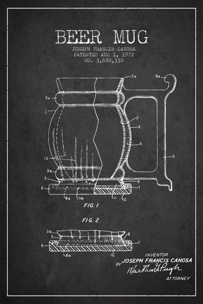 Beer Mug Charcoal III Patent Blueprint by Aged Pixel metal wall art