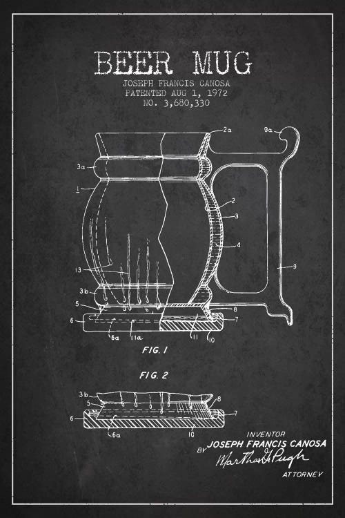 Beer Mug Charcoal III Patent Blueprint by Aged Pixel wall art