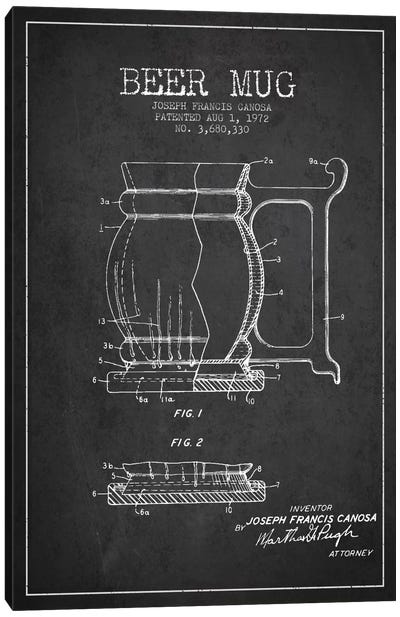 Beer Mug Charcoal Patent Blueprint Canvas Art Print - Aged Pixel: Drink & Beer
