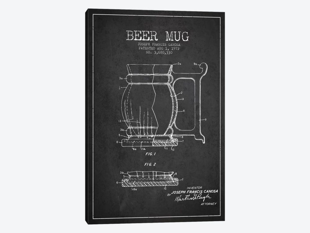 Beer Mug Charcoal Patent Blueprint by Aged Pixel 1-piece Canvas Art Print