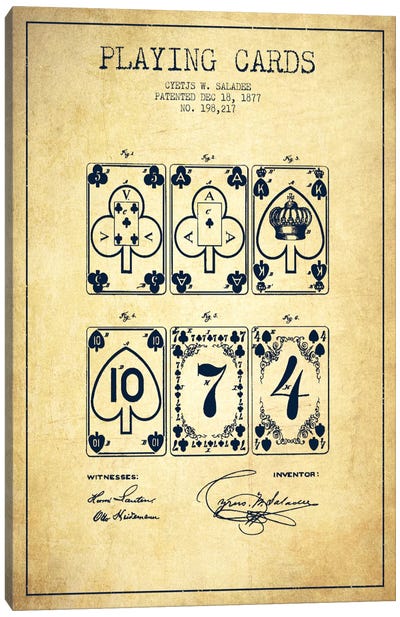 Saladee Cards Vintage Patent Blueprint Canvas Art Print - Toy & Game Blueprints