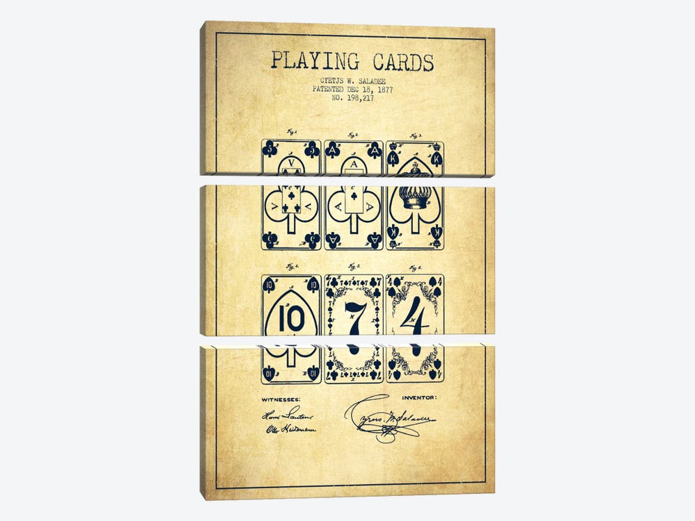Saladee Cards Vintage Patent Blueprint by Aged Pixel 3-piece Canvas Art
