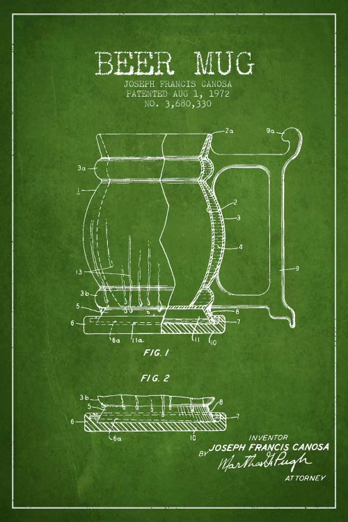 Beer Mug Green III Patent Blueprint