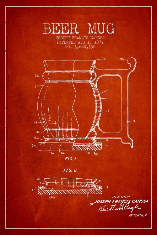 Beer Mug Red III Patent Blueprint