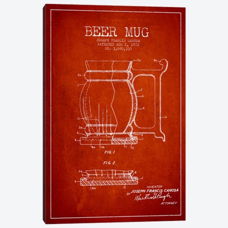 Beer Mug Red Patent Blueprint Canvas Print #ADP712} by Aged Pixel Canvas Print