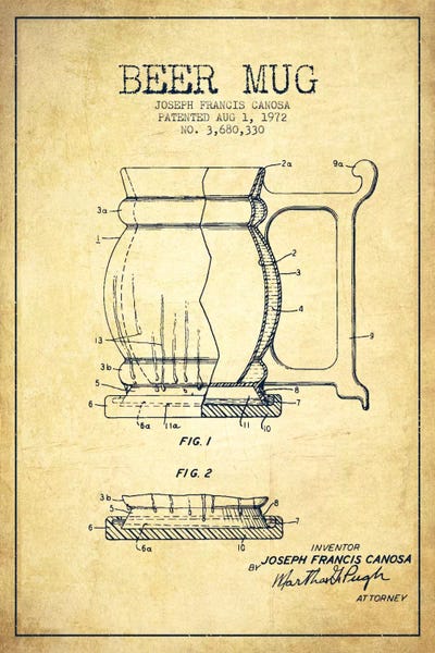Beer Mug Vintage III Patent Blueprint by Aged Pixel multi panel art