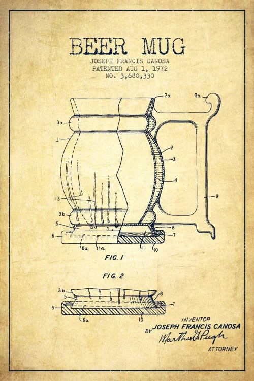 Beer Mug Vintage III Patent Blueprint